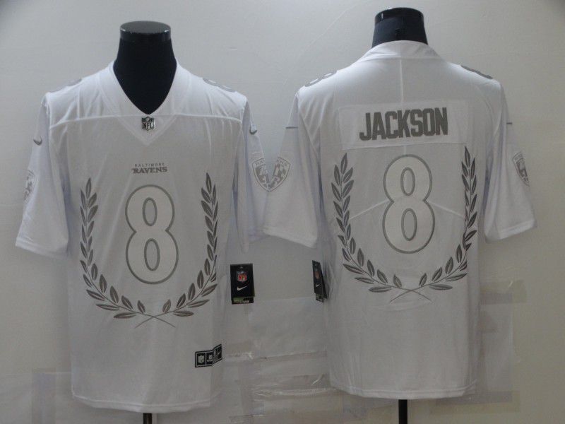 Men Baltimore Ravens #8 Jackson White Commemorative Edition Nike 2021 NFL Jersey